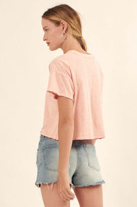 Low-Key Life Cropped Split-Neck Raw-Edge Tee - ShopPromesa