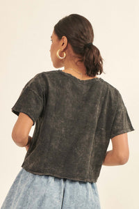 Low-Key Life Cropped Split-Neck Raw-Edge Tee - ShopPromesa