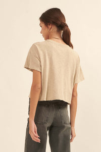 Low-Key Life Cropped Split-Neck Raw-Edge Tee - ShopPromesa