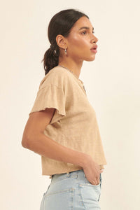 Very Necessary Cropped Split-Neck Tee - ShopPromesa