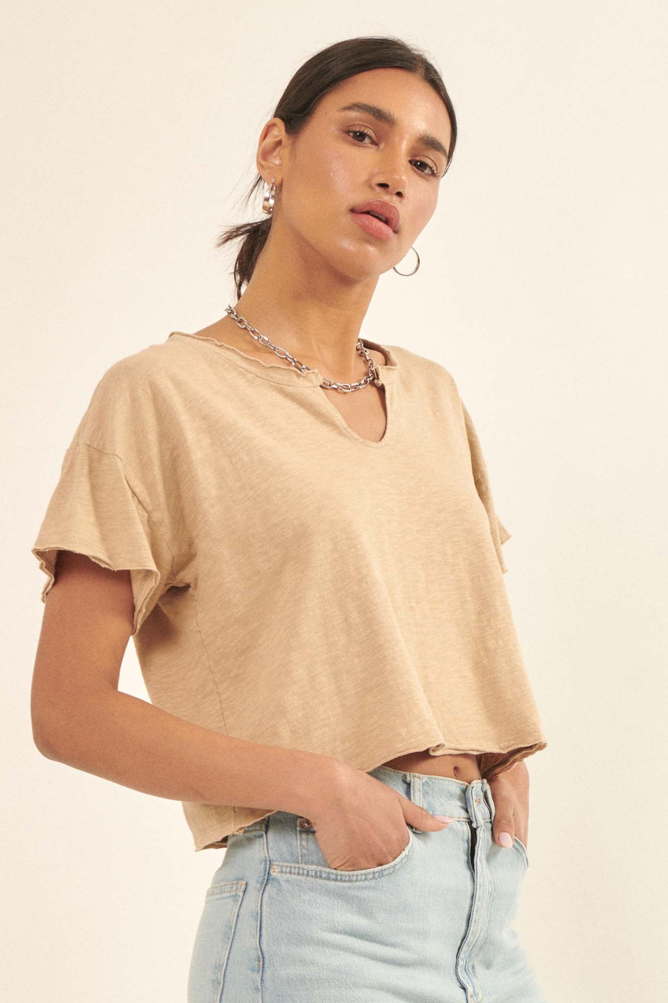 Very Necessary Cropped Split-Neck Tee - ShopPromesa