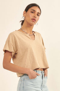 Very Necessary Cropped Split-Neck Tee - ShopPromesa