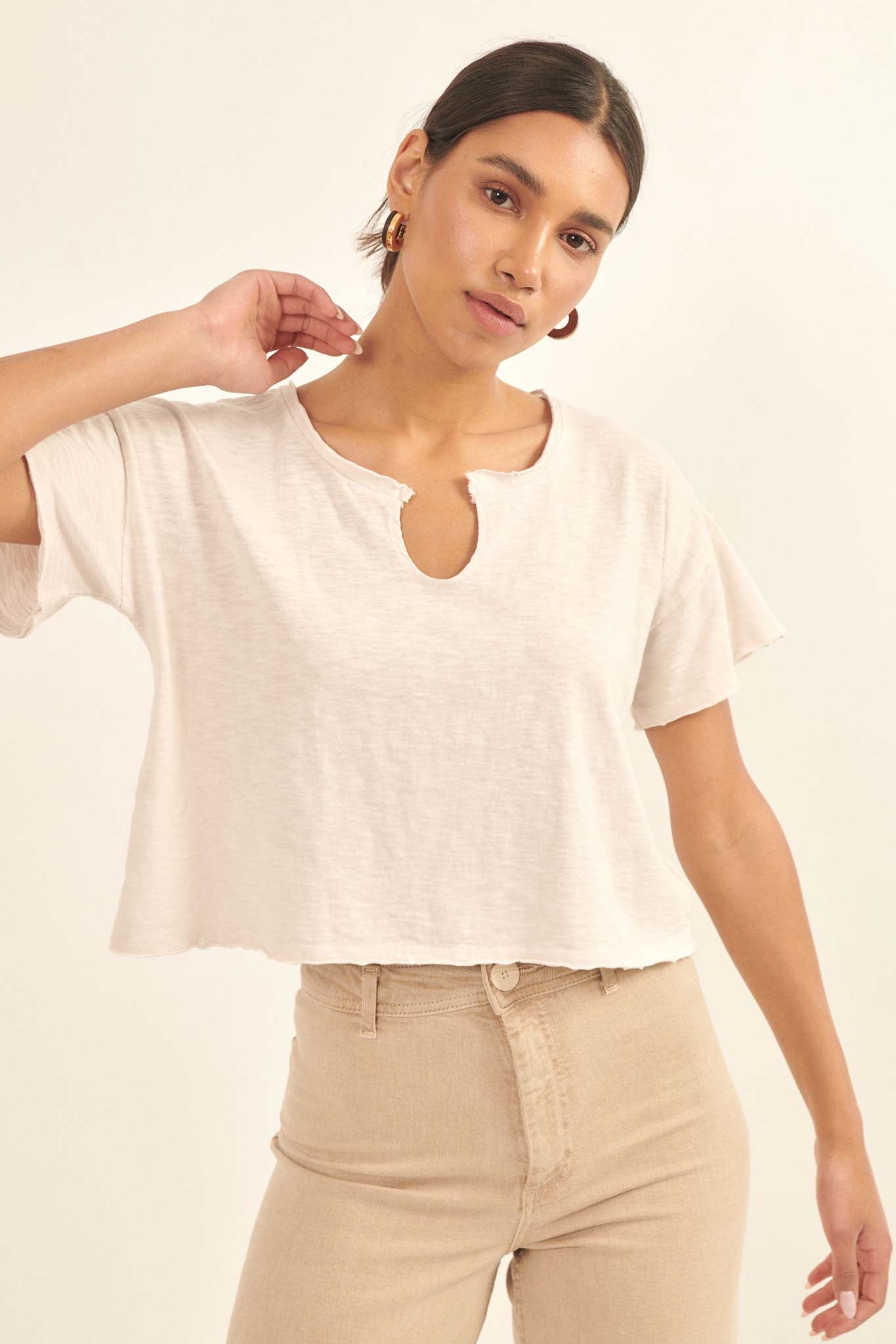 Very Necessary Cropped Split-Neck Tee - ShopPromesa