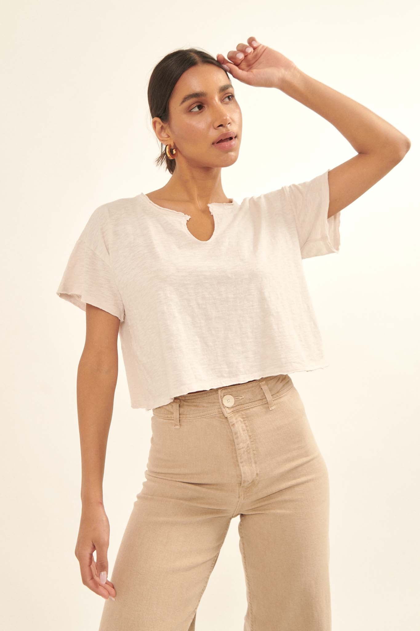 Very Necessary Cropped Split-Neck Tee - ShopPromesa