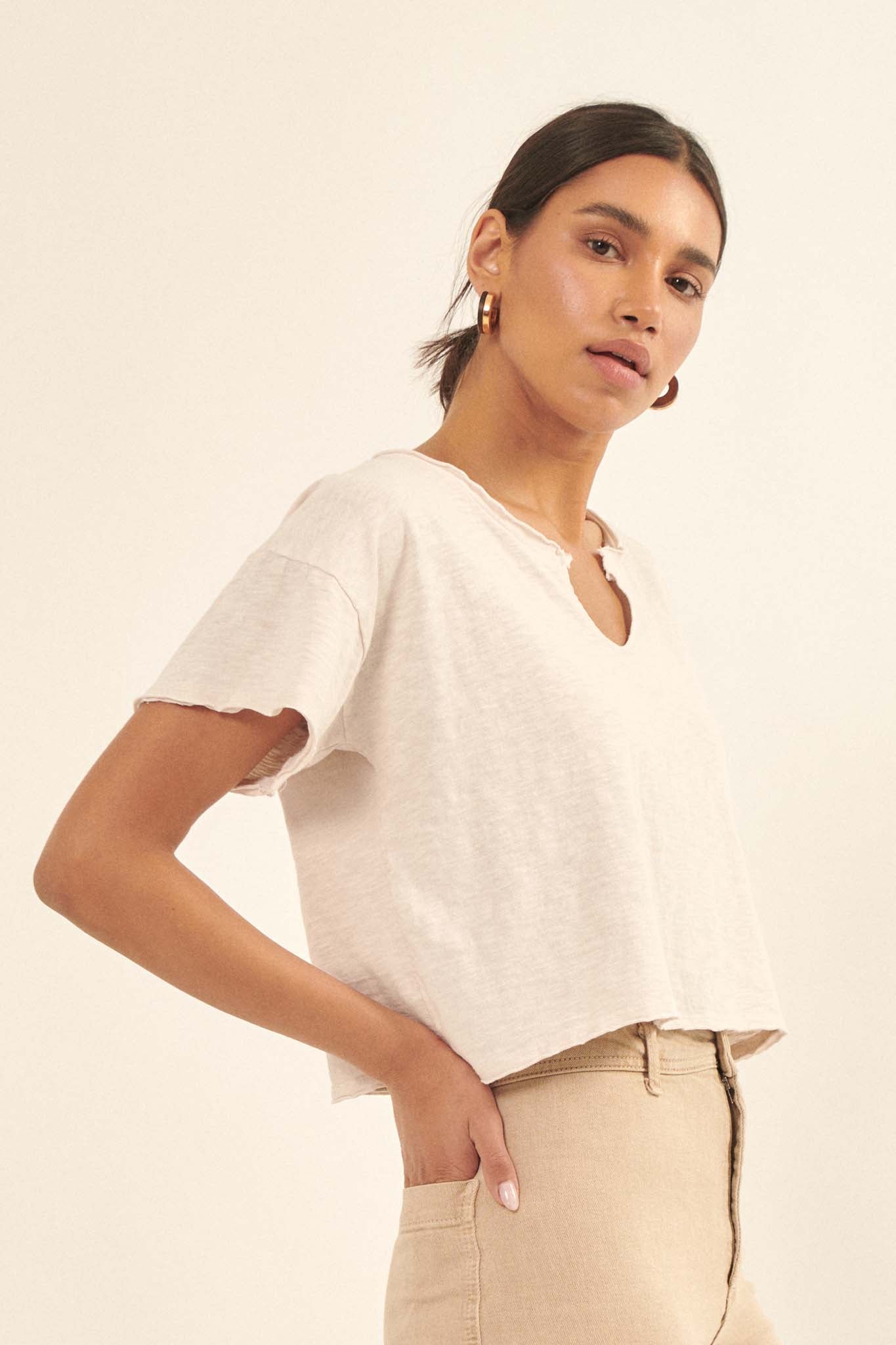 Very Necessary Cropped Split-Neck Tee - ShopPromesa