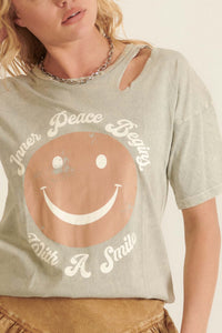 Smiley Inner Peace Mineral-Wash Graphic Tee - ShopPromesa