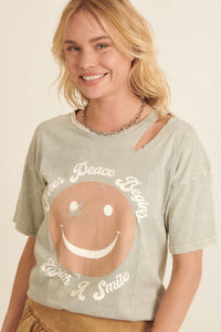 Smiley Inner Peace Mineral-Wash Graphic Tee - ShopPromesa