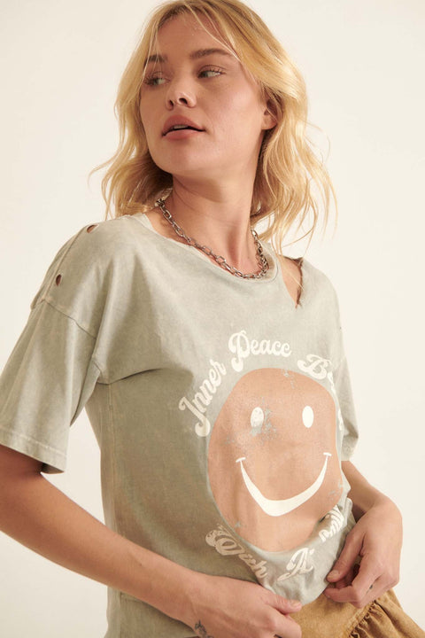 Smiley Inner Peace Mineral-Wash Graphic Tee - ShopPromesa