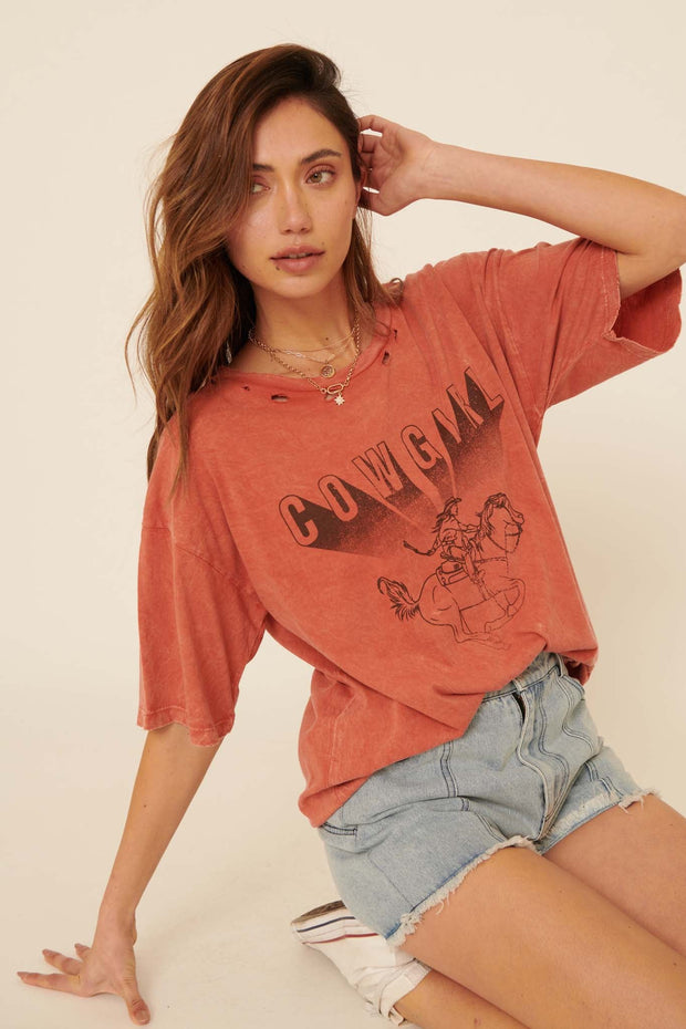 Cowgirl Distressed Oversize Graphic Tee - ShopPromesa