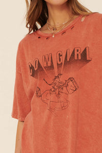 Cowgirl Distressed Oversize Graphic Tee - ShopPromesa