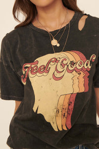 Feel Good Slashed Vintage-Wash Graphic Tee - ShopPromesa