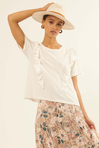 All Aflutter Ruffled Garment Washed Cotton Tee - ShopPromesa