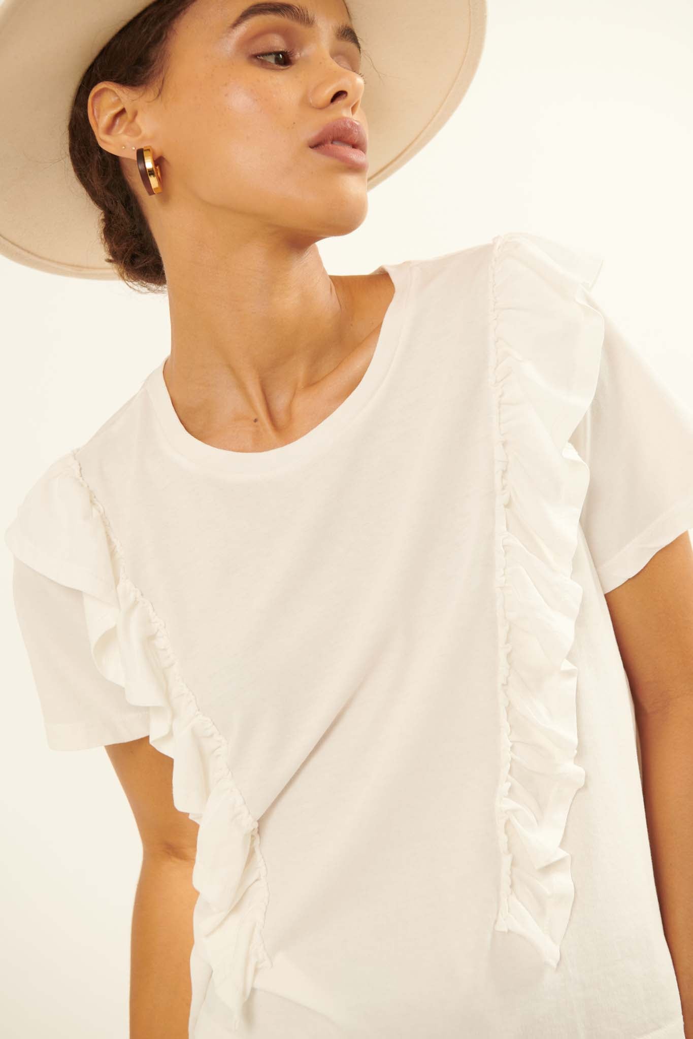 All Aflutter Ruffled Garment Washed Cotton Tee - ShopPromesa