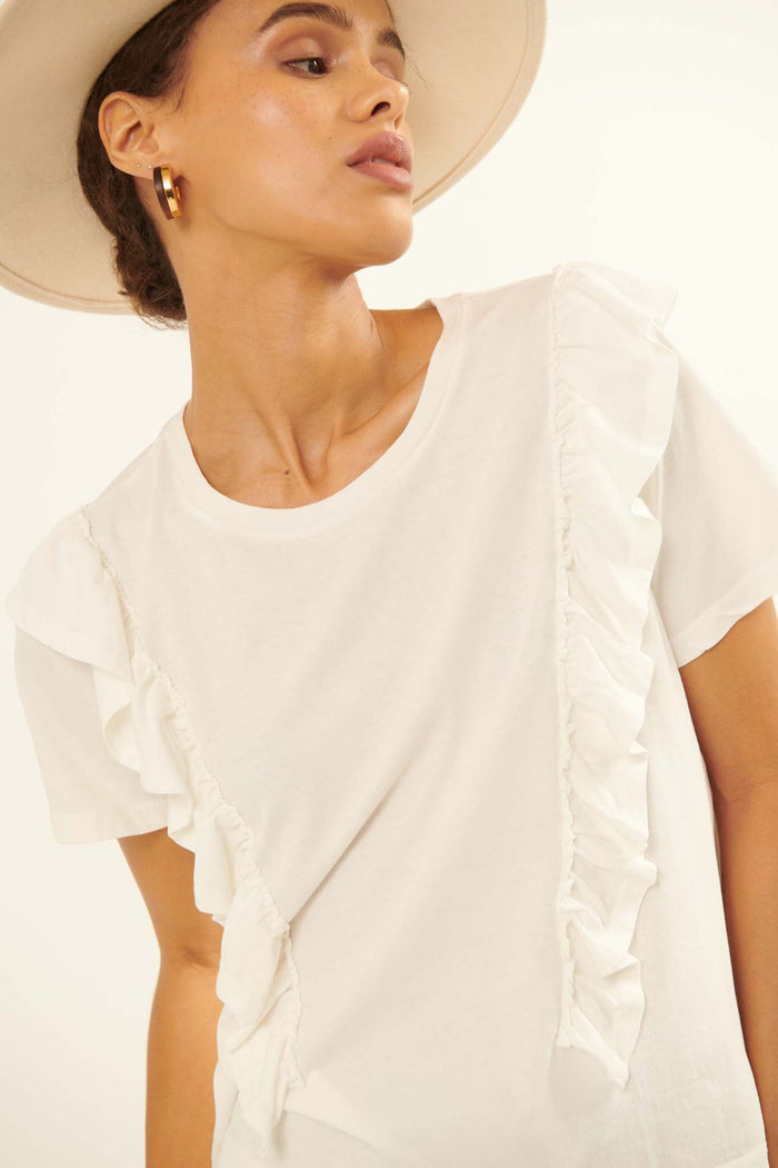 All Aflutter Ruffled Garment Washed Cotton Tee - ShopPromesa