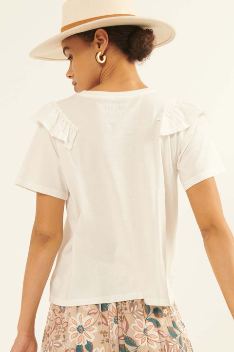All Aflutter Ruffled Garment Washed Cotton Tee - ShopPromesa