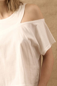 Street Smarts Solid Cutout Shoulder Cropped Tee - ShopPromesa