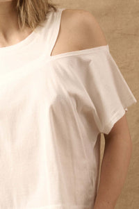 Street Smarts Solid Cutout Shoulder Cropped Tee - ShopPromesa