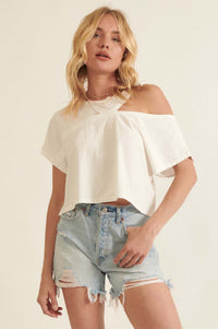 Street Smarts Solid Cutout Shoulder Cropped Tee - ShopPromesa