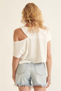 Street Smarts Solid Cutout Shoulder Cropped Tee - ShopPromesa