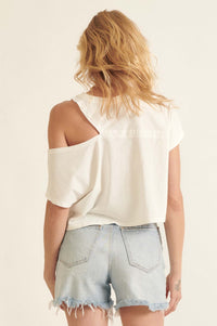 Street Smarts Solid Cutout Shoulder Cropped Tee - ShopPromesa