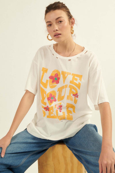 Love Yourself Distressed Oversize Graphic Tee - ShopPromesa