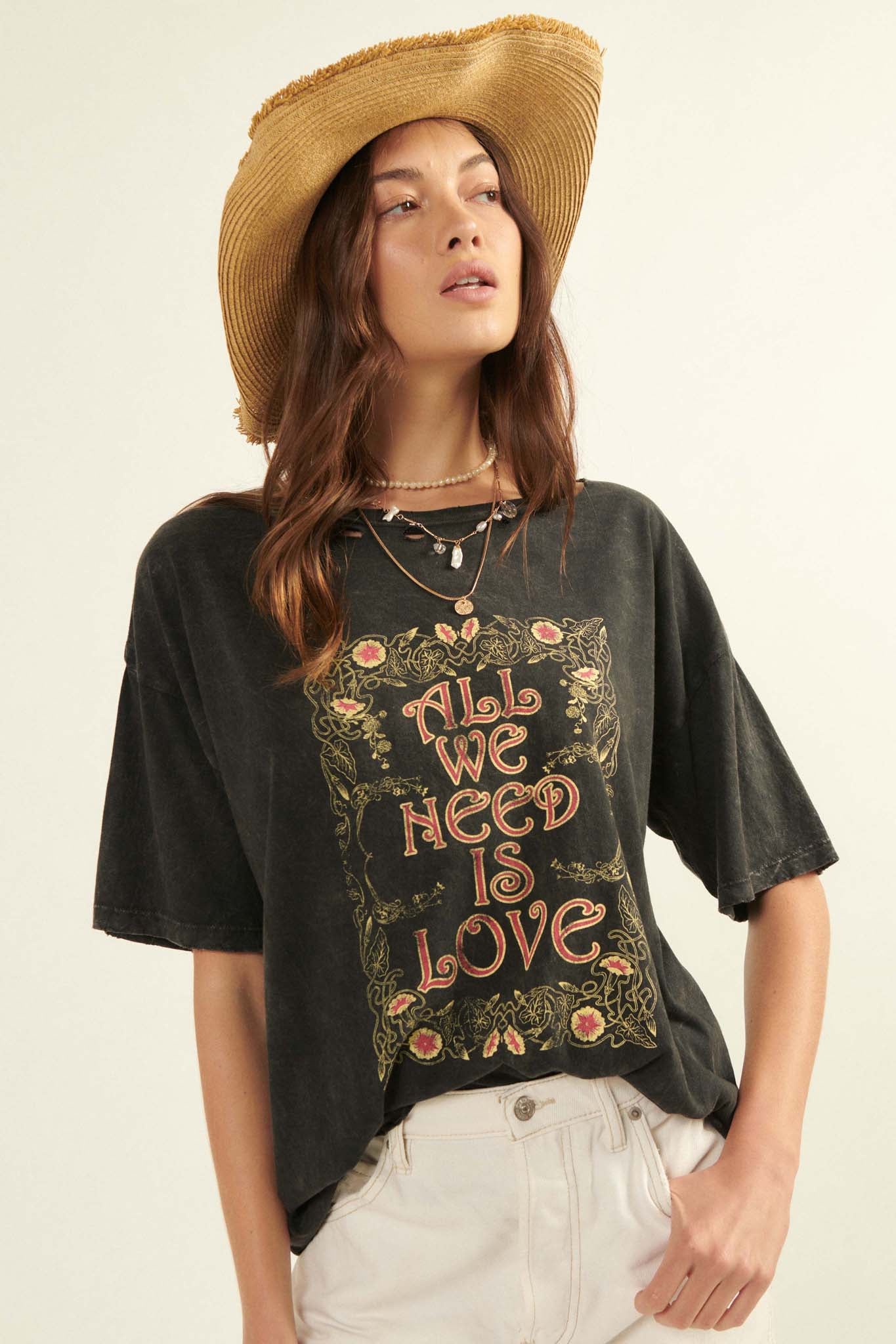 All We Need is Love Distressed Graphic Tee - ShopPromesa