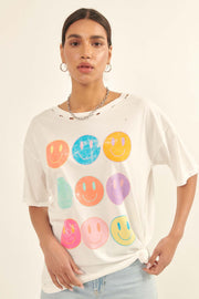 All Smiles Distressed Smiley Face Graphic Tee - ShopPromesa
