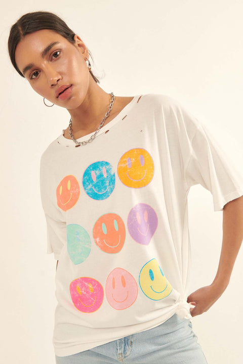 All Smiles Distressed Smiley Face Graphic Tee - ShopPromesa