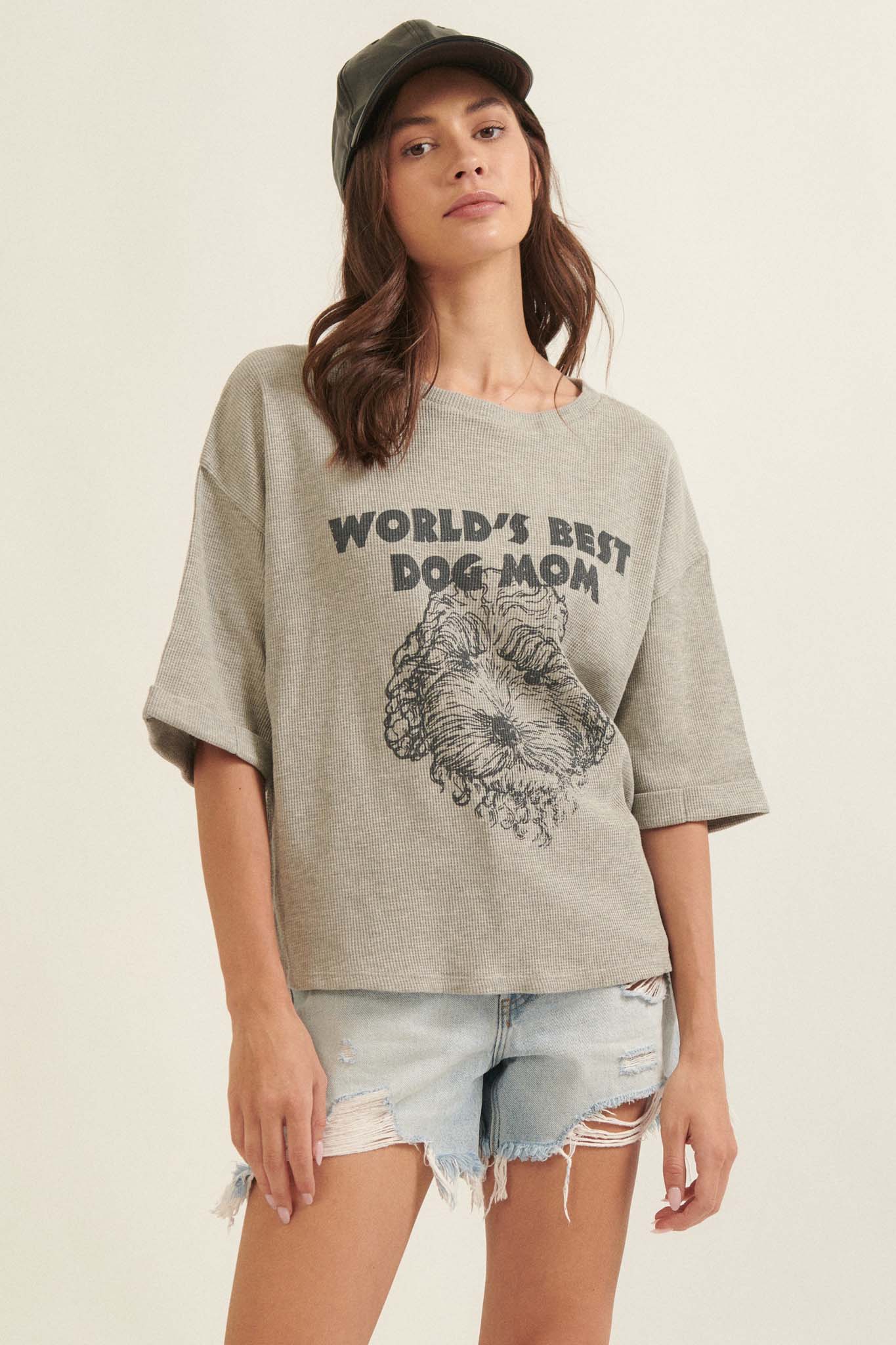 World's Best Dog Mom Waffle Knit Graphic Tee - ShopPromesa