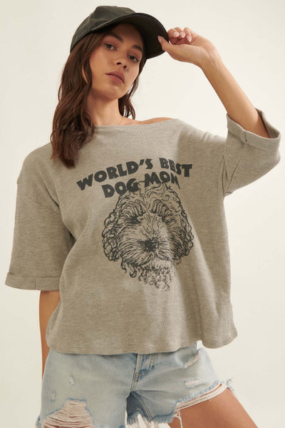 World's Best Dog Mom Waffle Knit Graphic Tee - ShopPromesa