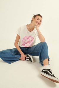 Checker Smiley Face Vintage-Print Graphic Tee - ShopPromesa