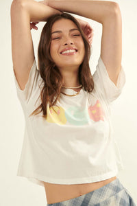 Smiley Trio Cropped Vintage Graphic Tee - ShopPromesa