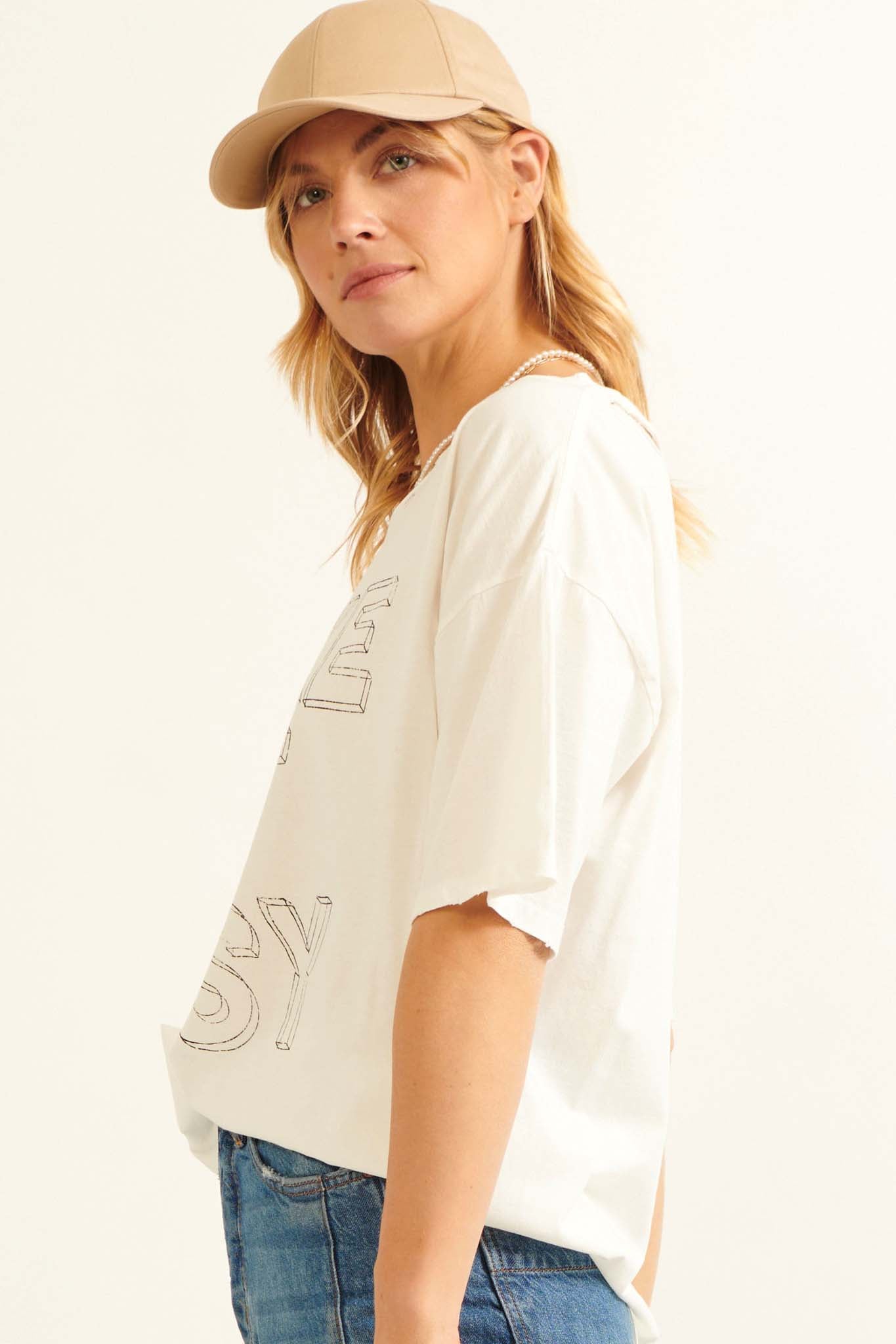 Take It Easy Distressed Sketch Text Graphic Tee - ShopPromesa