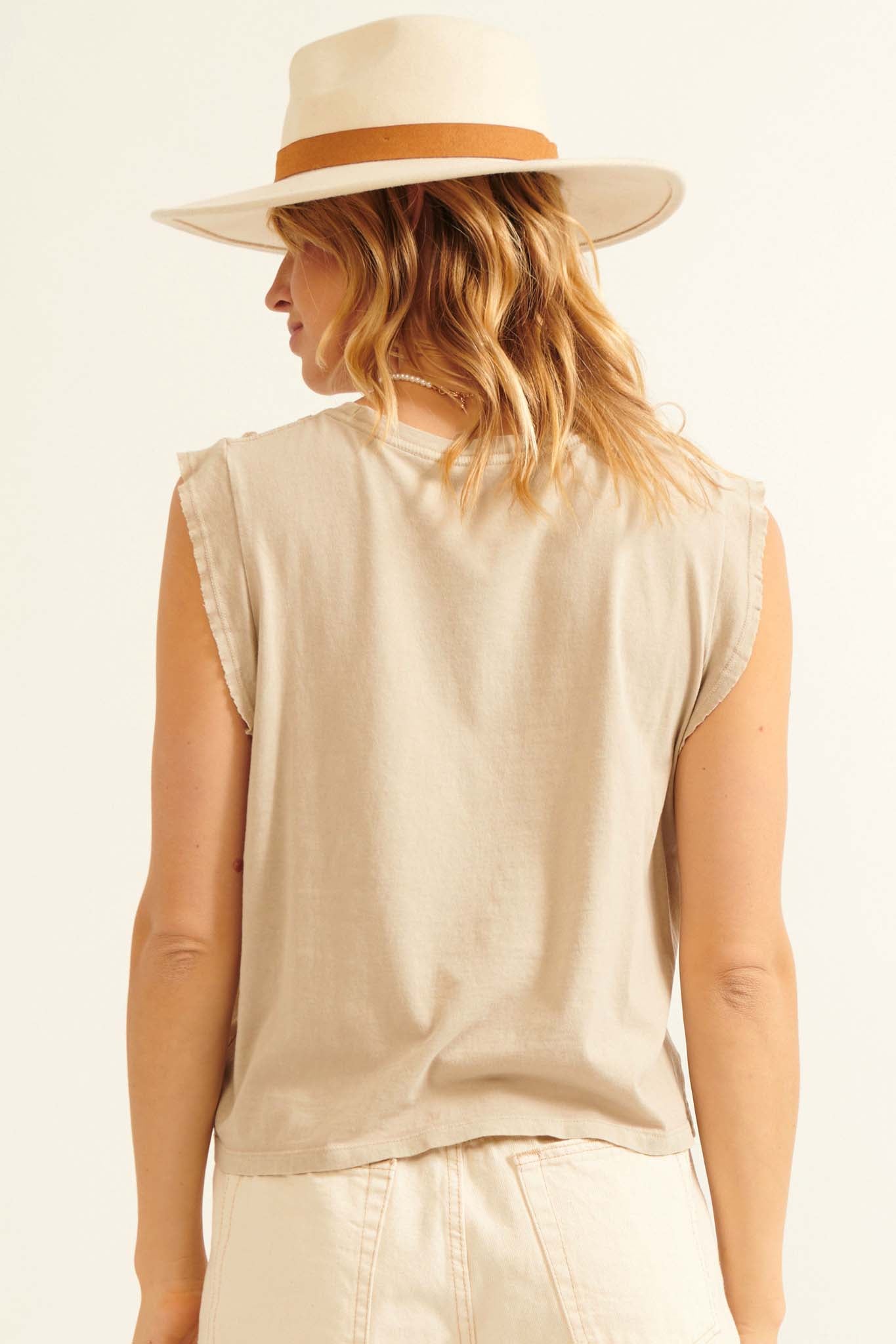 Cowgirl Vintage-Wash Sleeveless Graphic Tee - ShopPromesa