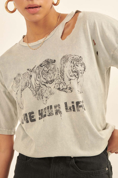 Live Your Life Distressed Tigers Graphic Tee - ShopPromesa