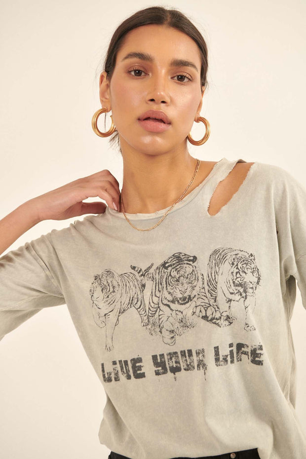Live Your Life Distressed Tigers Graphic Tee - ShopPromesa