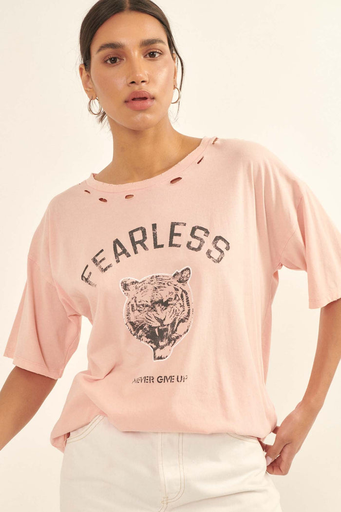 Fearless Tiger Distressed Oversize Graphic Tee - ShopPromesa