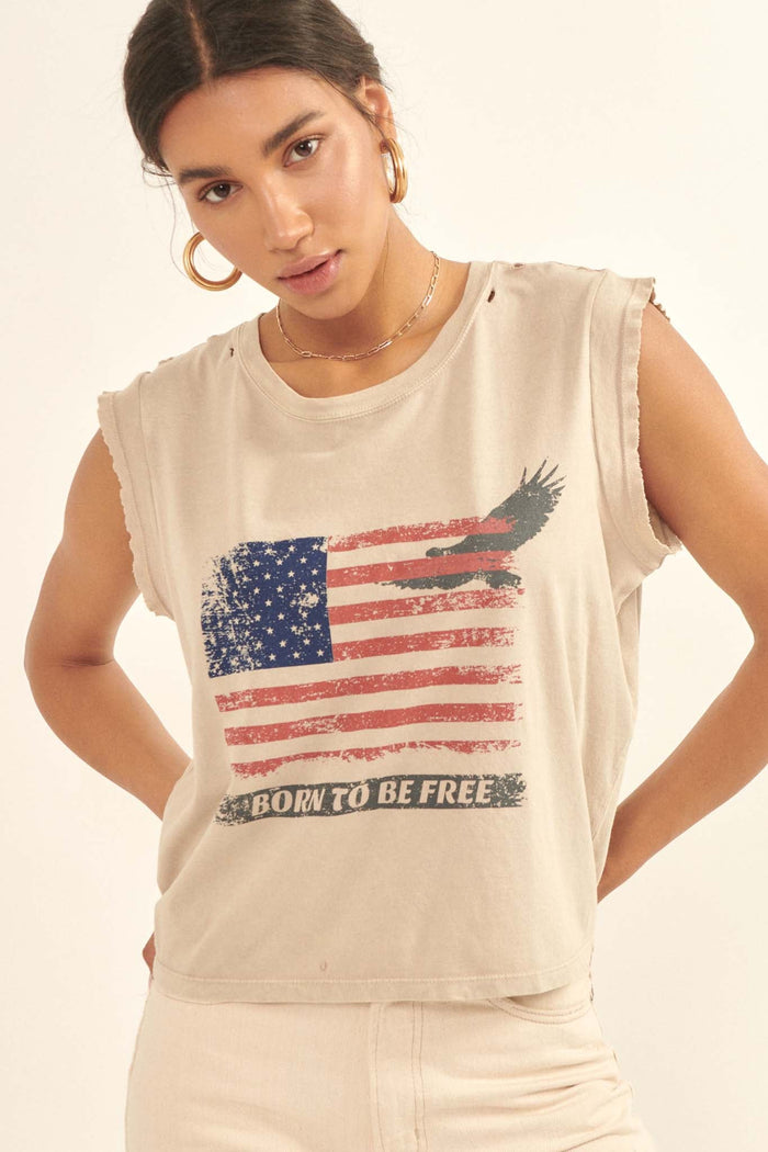 Born to Be Free Vintage-Wash Sleeveless Graphic Tee - ShopPromesa