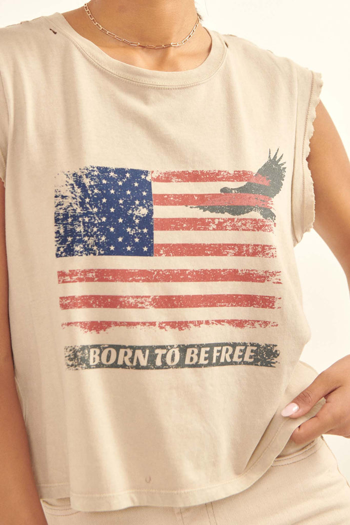 Born to Be Free Vintage-Wash Sleeveless Graphic Tee - ShopPromesa