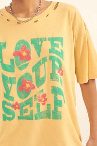 Love Yourself Oversized Distressed Graphic Tee - ShopPromesa