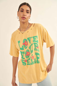 Love Yourself Oversized Distressed Graphic Tee - ShopPromesa