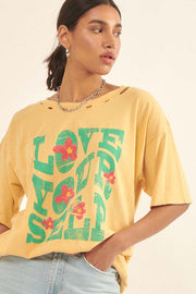 Love Yourself Oversized Distressed Graphic Tee - ShopPromesa