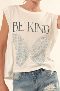 Be Kind Butterfly Sleeveless Distressed Graphic Tee - ShopPromesa