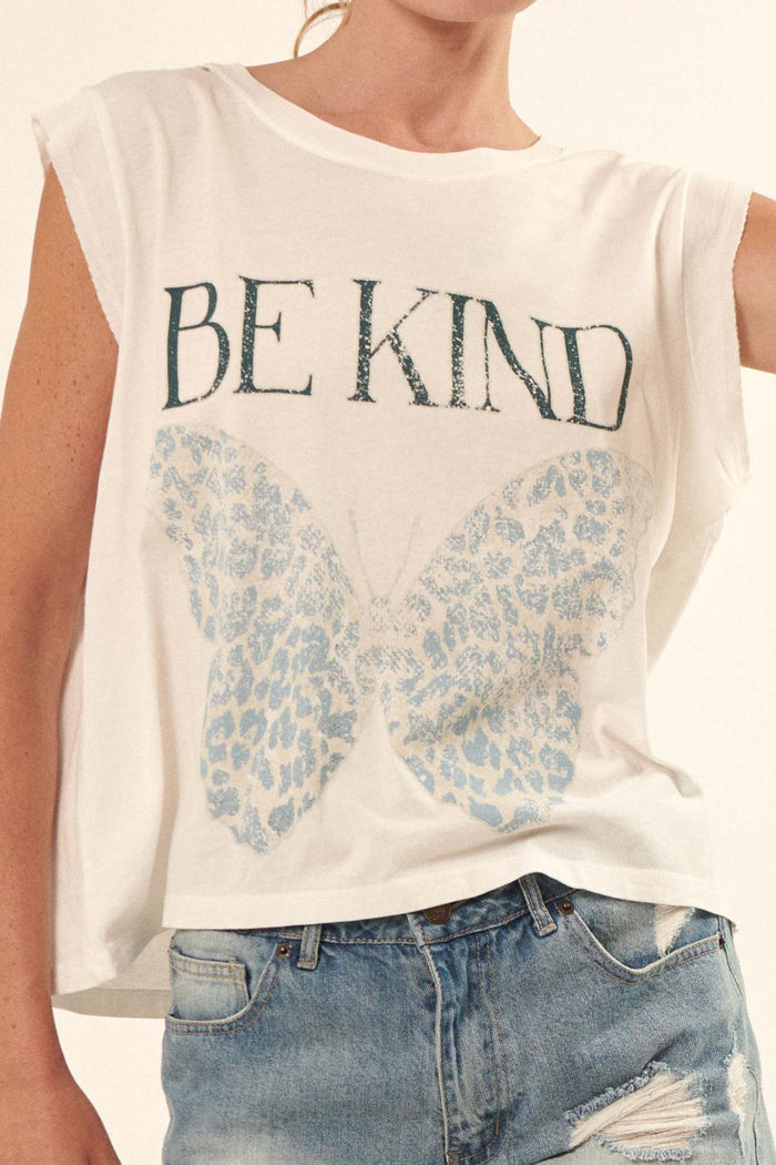 Be Kind Butterfly Sleeveless Distressed Graphic Tee - ShopPromesa