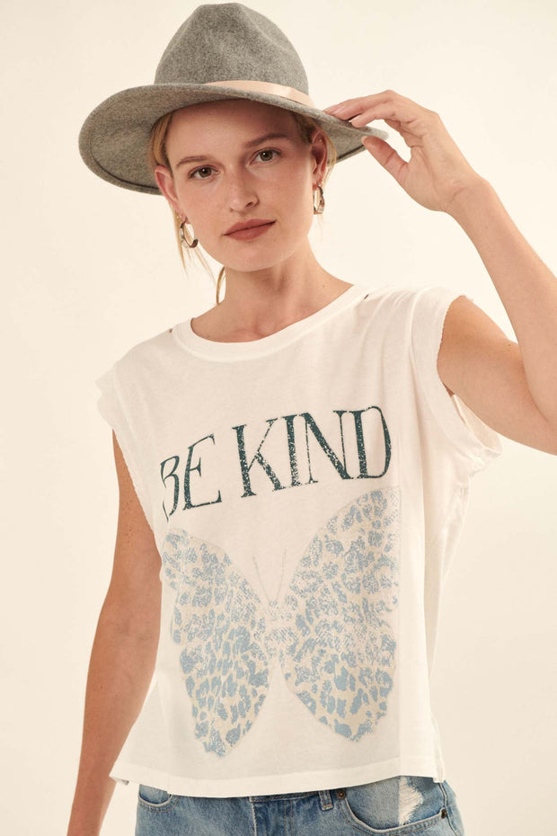 Be Kind Butterfly Sleeveless Distressed Graphic Tee - ShopPromesa