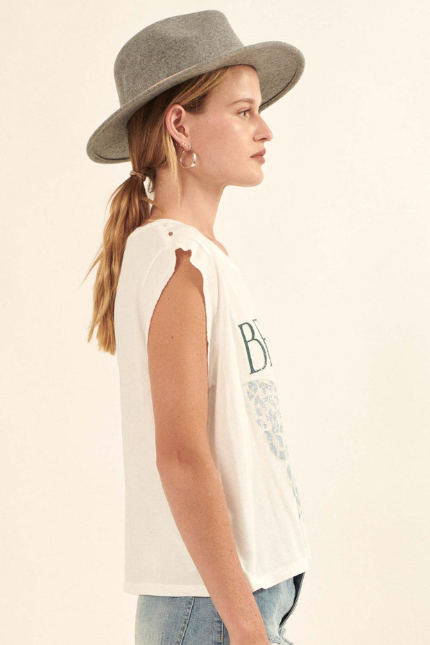 Be Kind Butterfly Sleeveless Distressed Graphic Tee - ShopPromesa