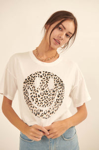 Fiercely Happy Leopard Smiley Face Graphic Tee - ShopPromesa