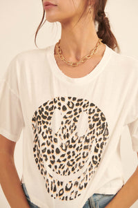 Fiercely Happy Leopard Smiley Face Graphic Tee - ShopPromesa