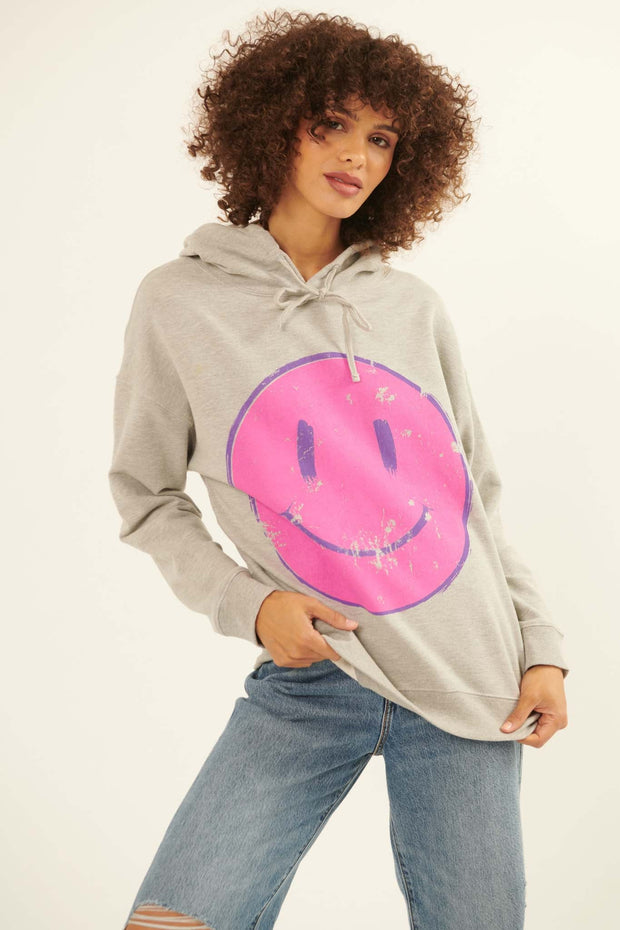 Pink Smiley Face Vintage-Print Graphic Hoodie - ShopPromesa