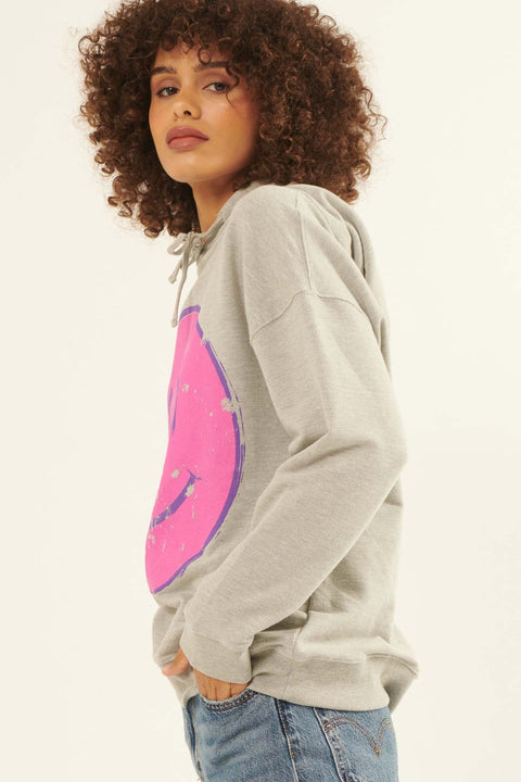 Pink Smiley Face Vintage-Print Graphic Hoodie - ShopPromesa